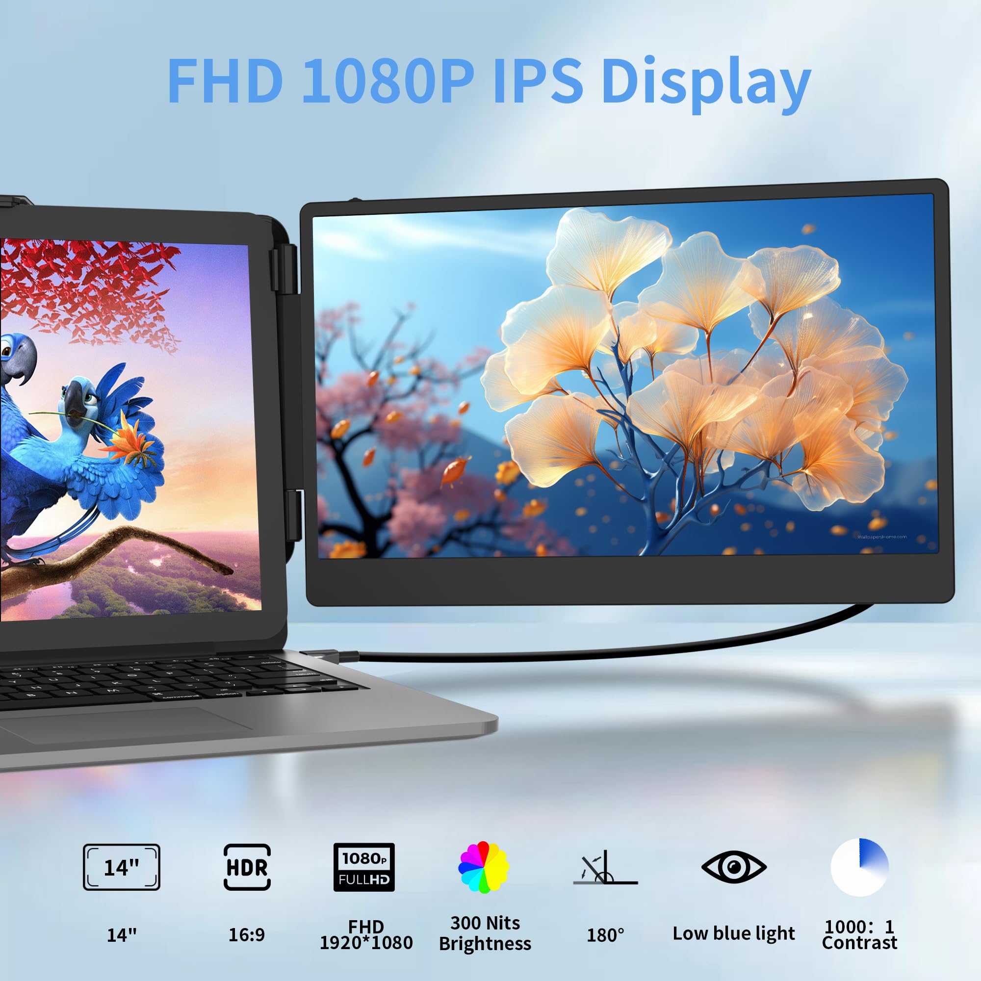 Sharanix 14'' Laptop Screen Extender, Fhd 1080P Ips Dual Screen Laptop Monitor Extender, Portable Monitor For Laptops 13 17.3''